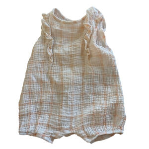 emily and oliver romper 6-9 months light pink and white with ruffles